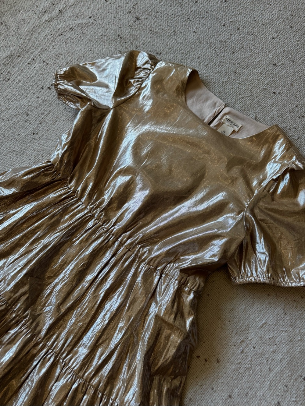 Crewcuts J.Crew Girls Size 10 Metallic Gold Tiered Puff Sleeve Holiday Dress